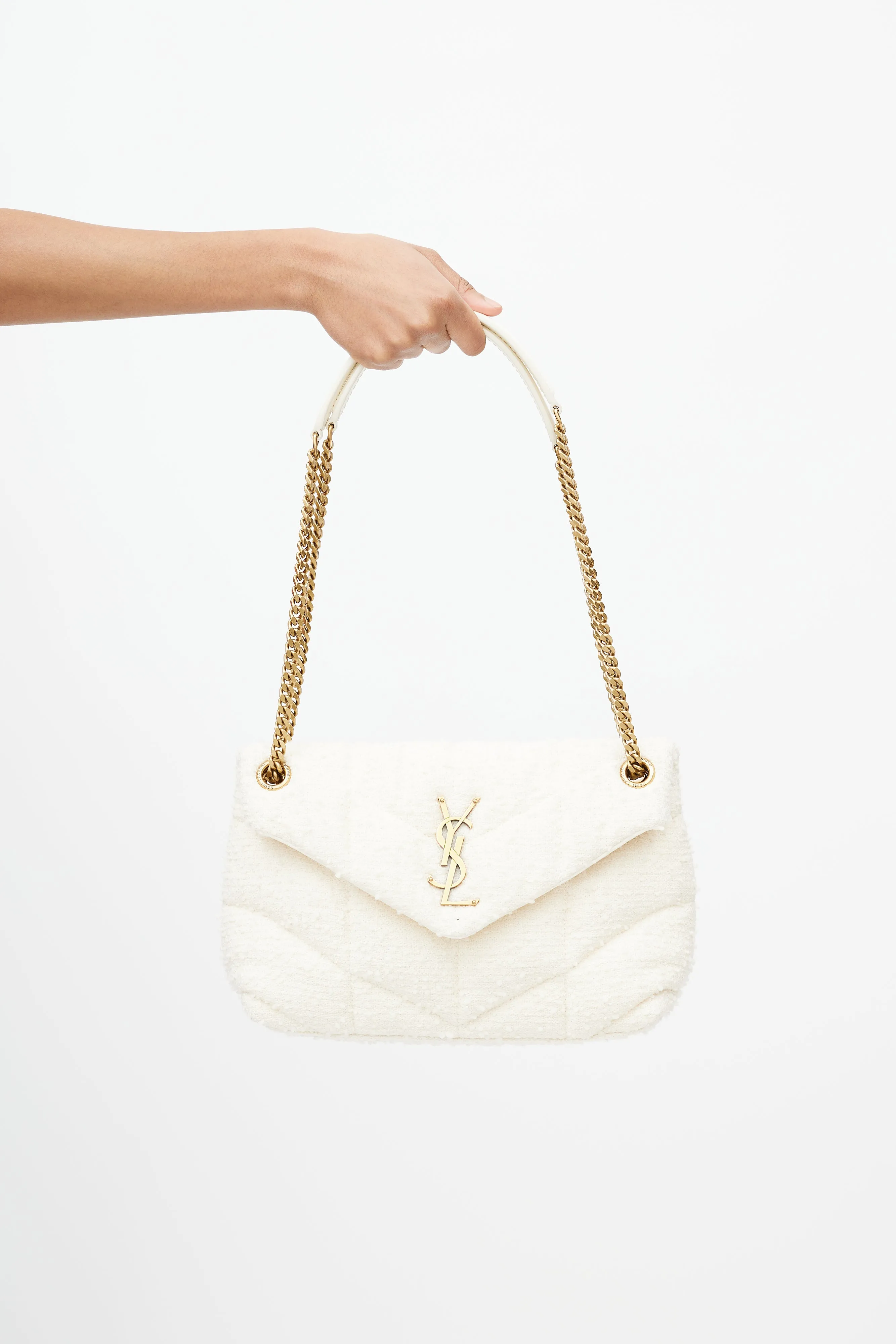 2020 Cream Loulou Toy Puffer Boucle Shoulder Bag