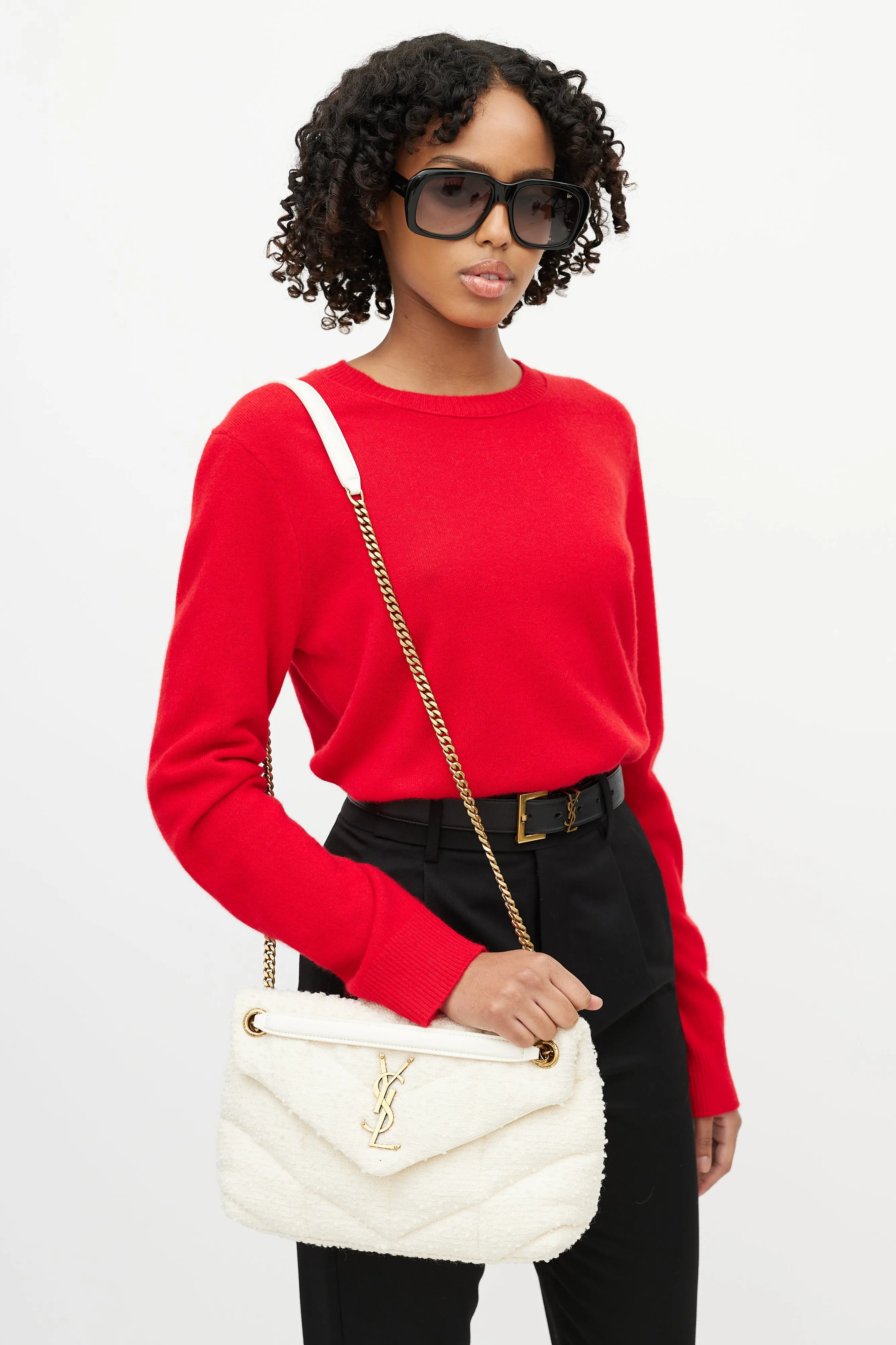 2020 Cream Loulou Toy Puffer Boucle Shoulder Bag