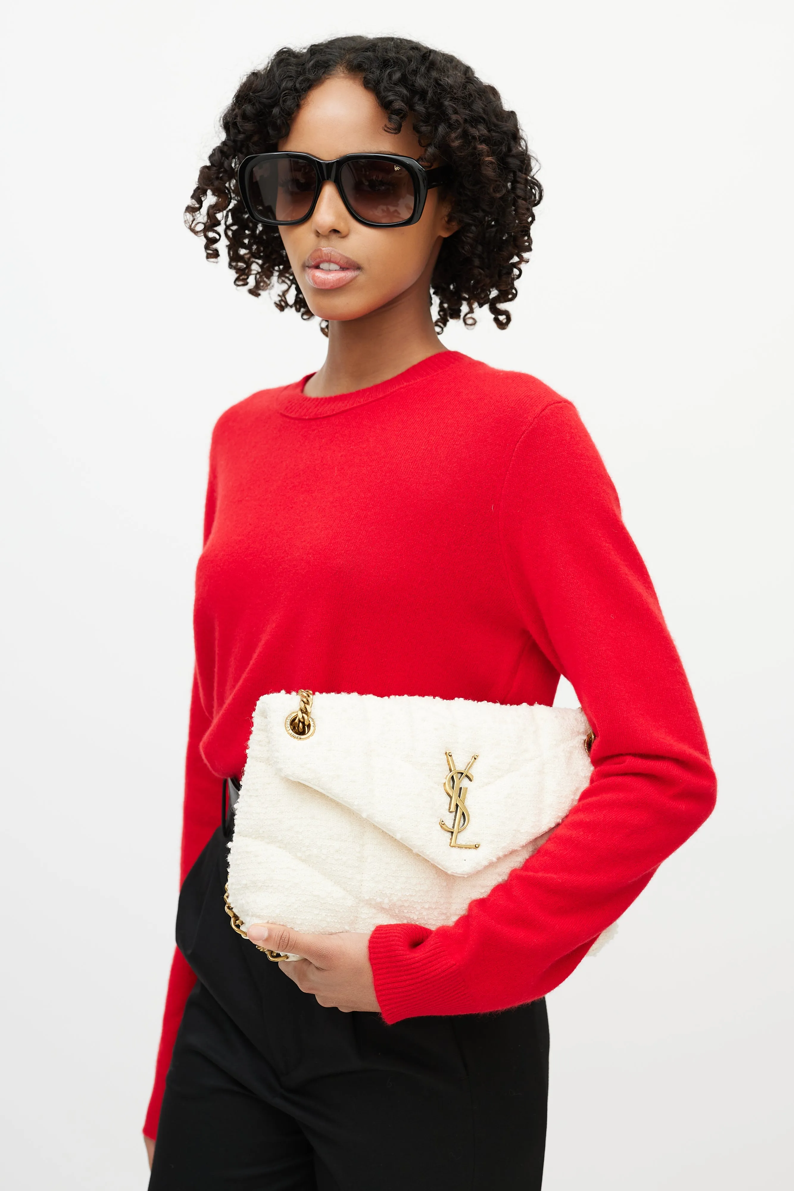 2020 Cream Loulou Toy Puffer Boucle Shoulder Bag