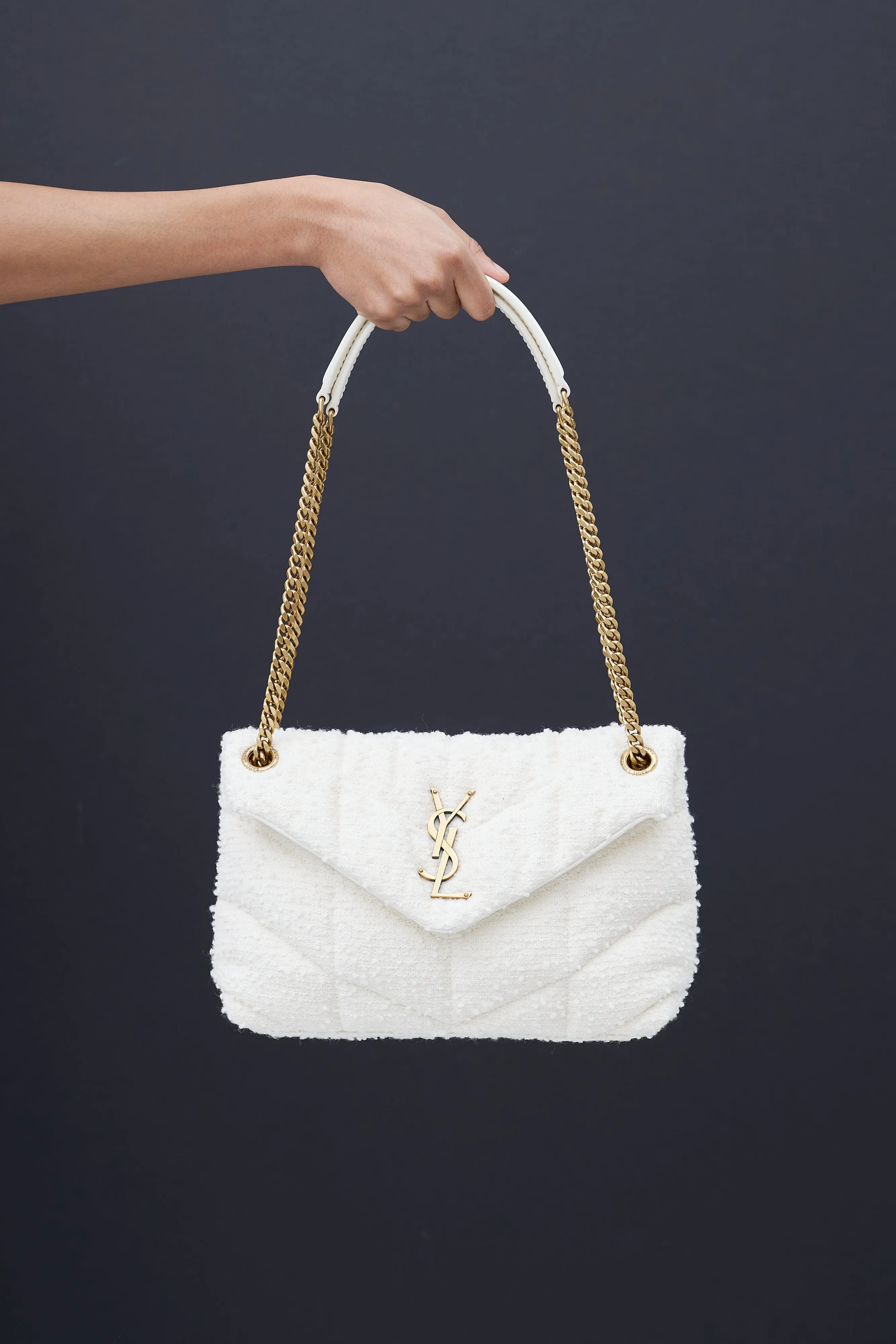 2020 Cream Loulou Toy Puffer Boucle Shoulder Bag