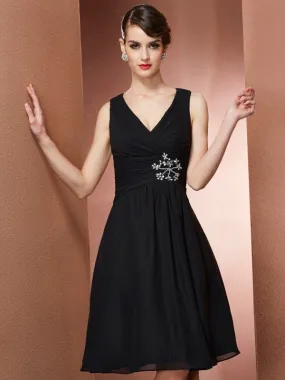A-Line Chiffon Straps Sleeveless Knee-Length With Beading Bridesmaid Dresses