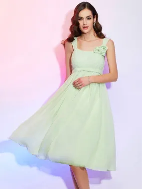 A-Line Chiffon Straps Sleeveless Knee-Length With Pleats Bridesmaid Dresses
