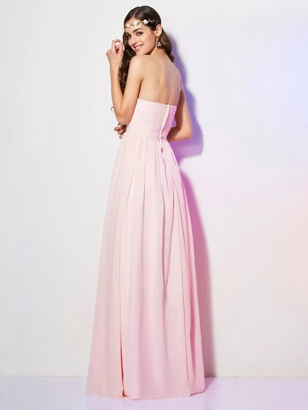 A-Line Chiffon Sweetheart Sleeveless Floor-Length With Pleats Bridesmaid Dresses