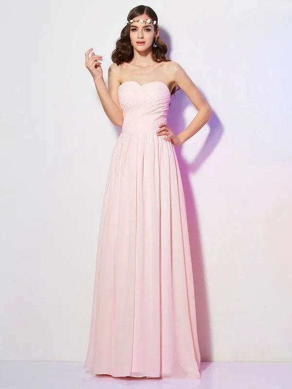 A-Line Chiffon Sweetheart Sleeveless Floor-Length With Pleats Bridesmaid Dresses