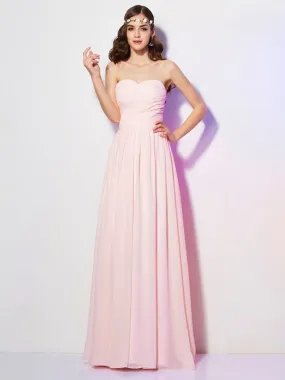 A-Line Chiffon Sweetheart Sleeveless Floor-Length With Pleats Bridesmaid Dresses
