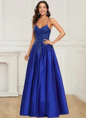A-Line Prom Dresses Sleeveless Straps Floor-Length Applique Satin