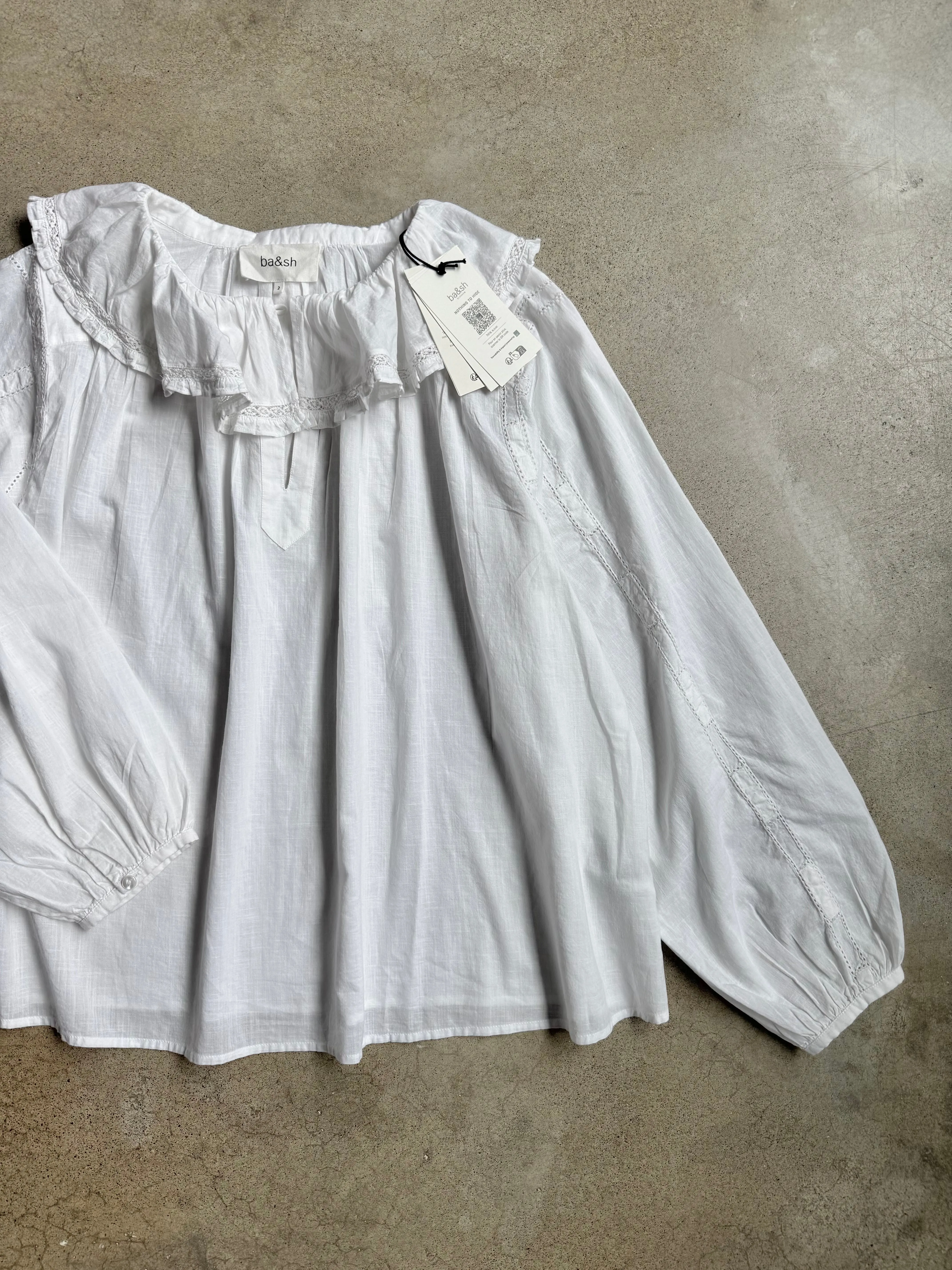 BA&SH White Organic Cotton Ruffle Collar Blouse (S)