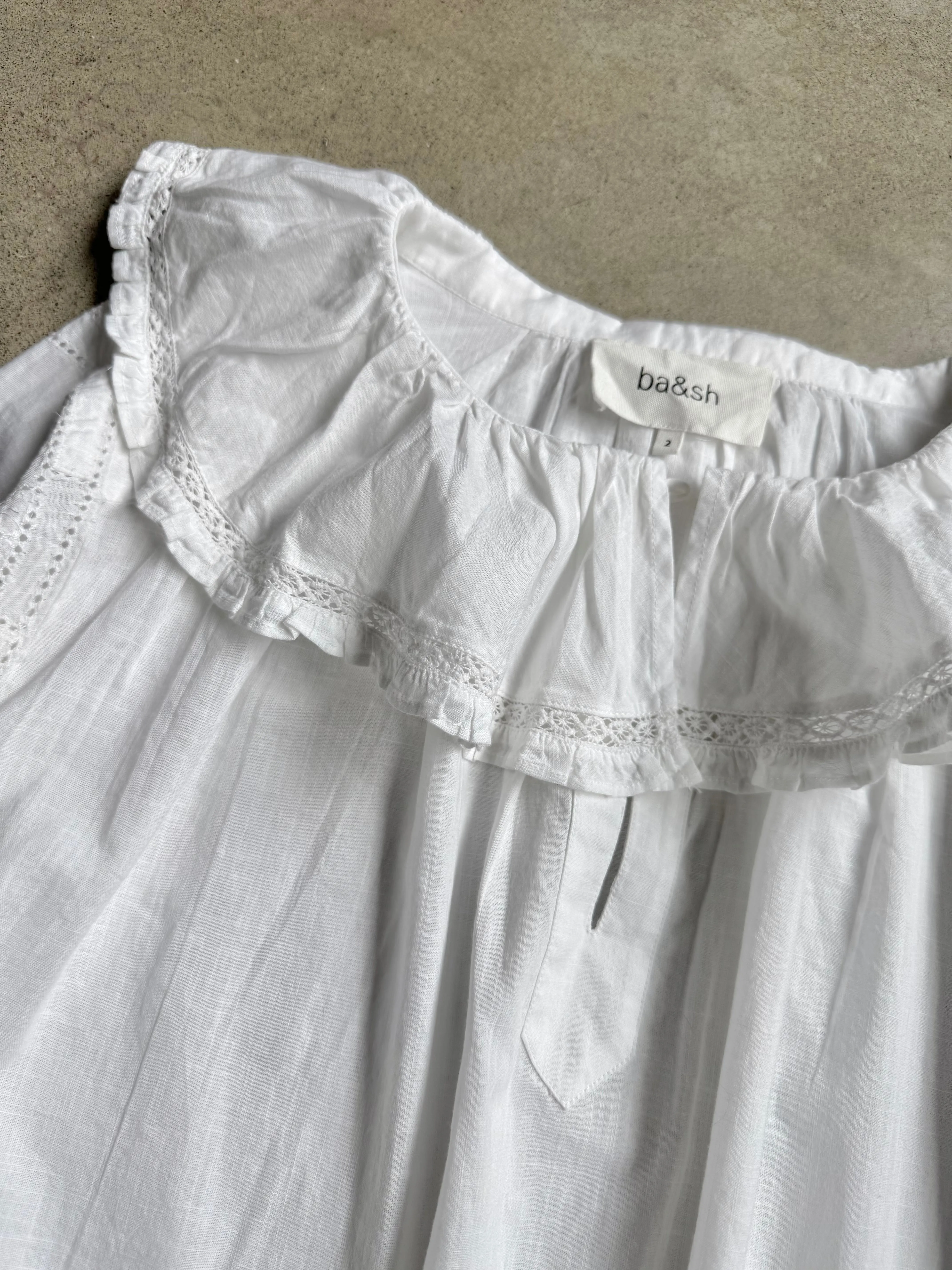BA&SH White Organic Cotton Ruffle Collar Blouse (S)