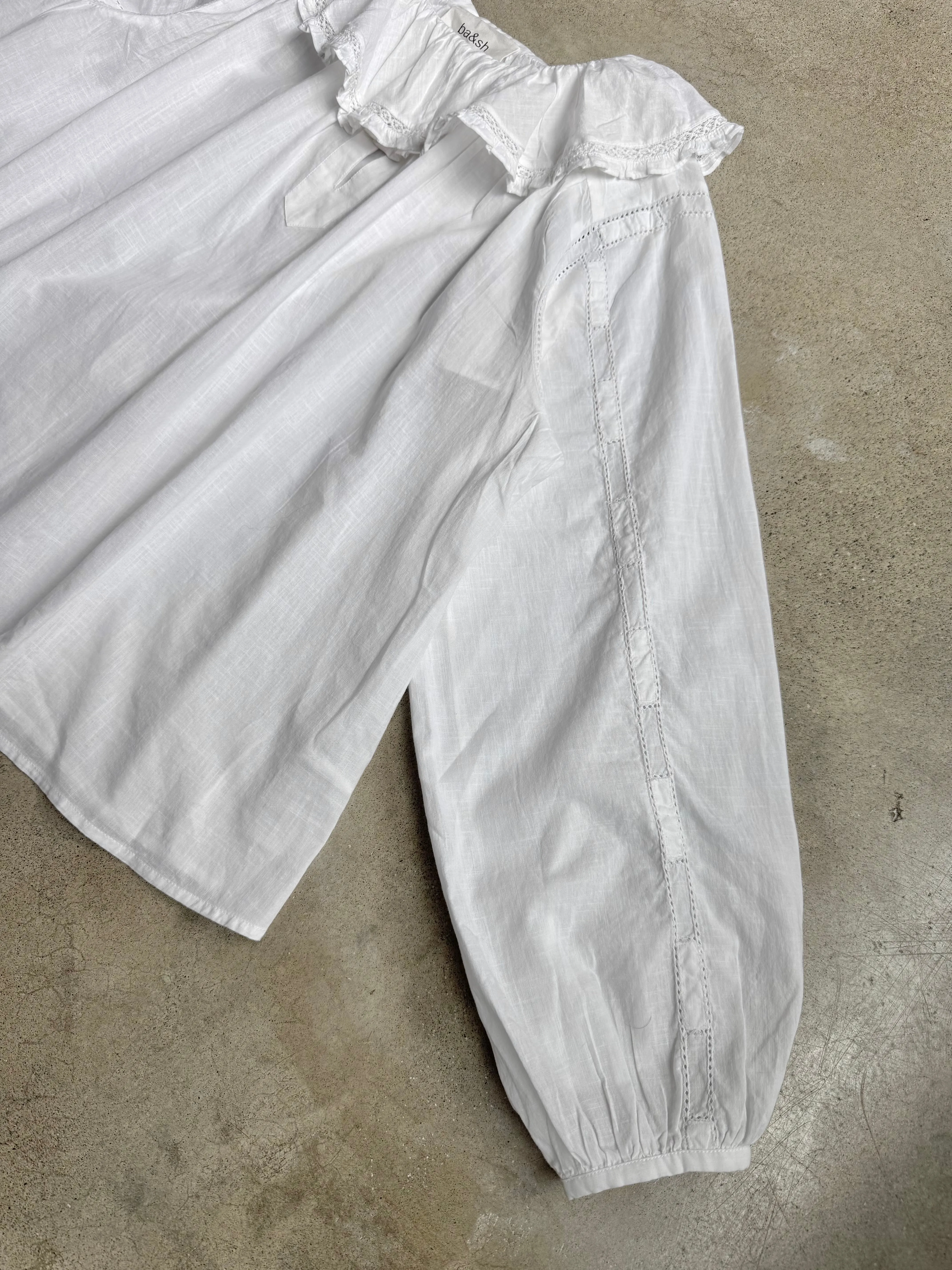 BA&SH White Organic Cotton Ruffle Collar Blouse (S)