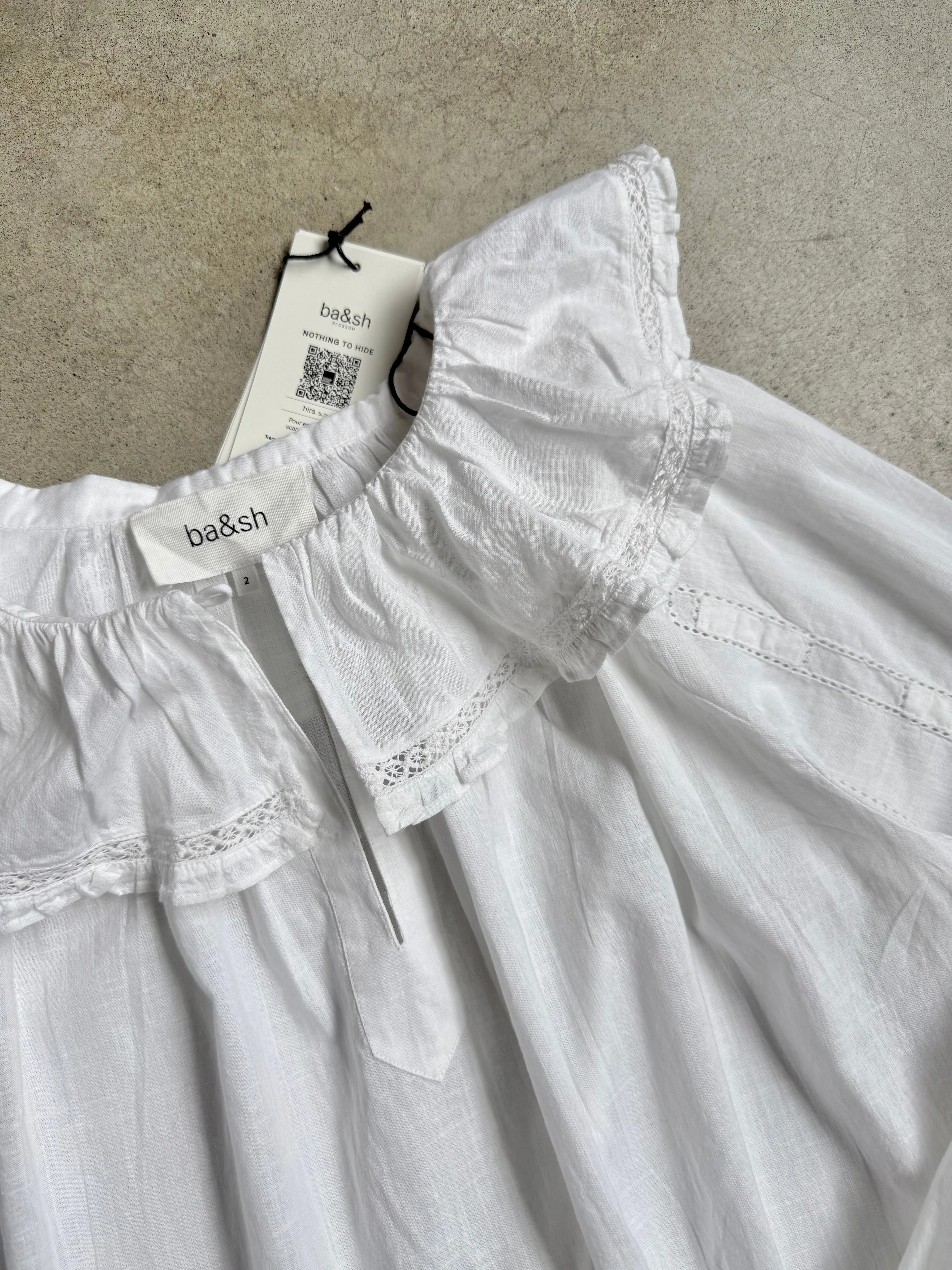 BA&SH White Organic Cotton Ruffle Collar Blouse (S)