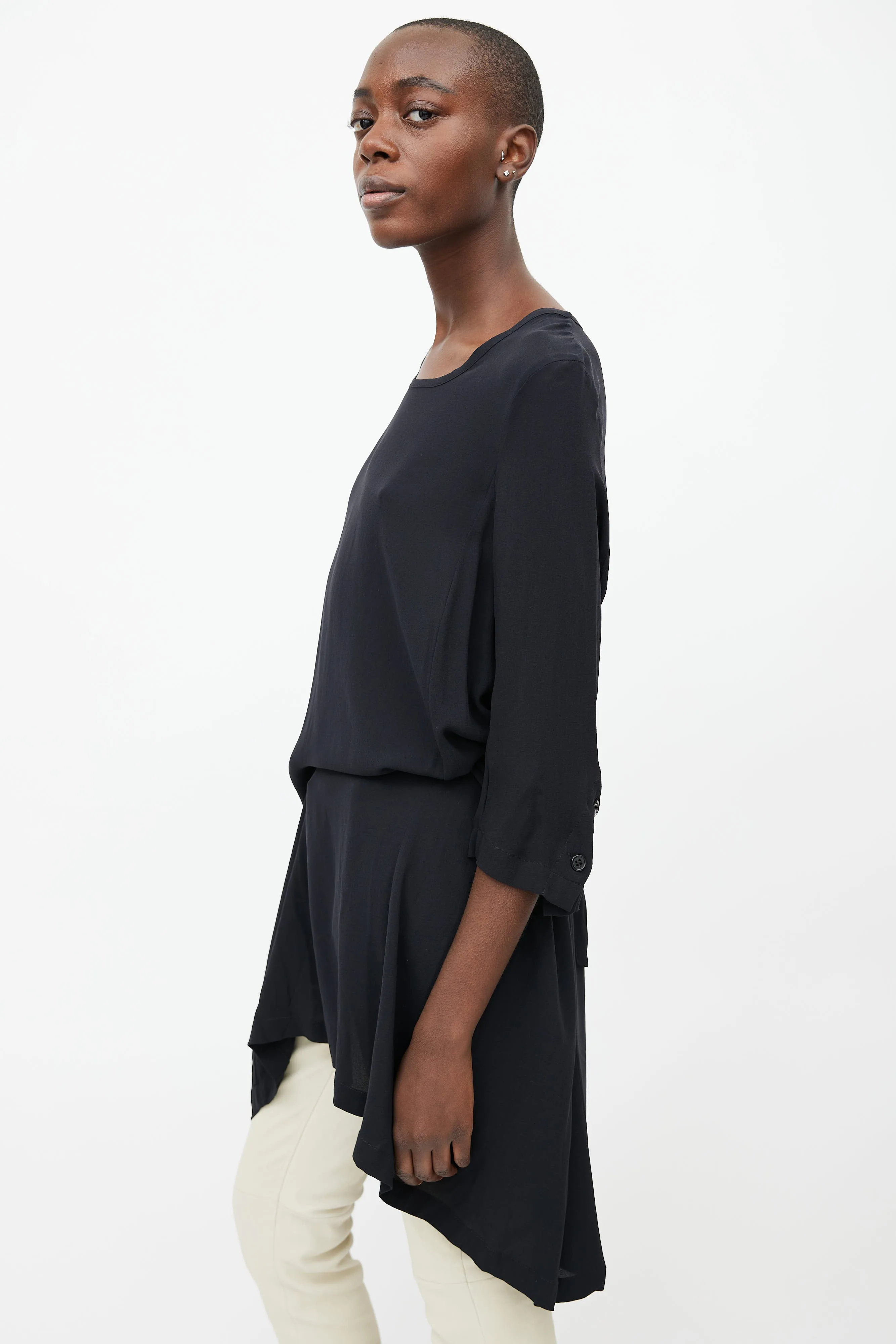 Black Silk Tunic Top