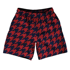 Blue Navy And Red Dark Houndstooth Athletic Running Fitness Exercise Shorts 7" Inseam Shorts Made In USA