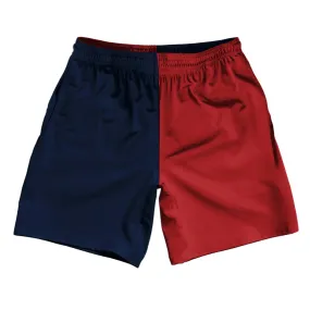 Blue Navy And Red Dark Quad Color Athletic Running Fitness Exercise Shorts 7" Inseam Shorts Made In USA