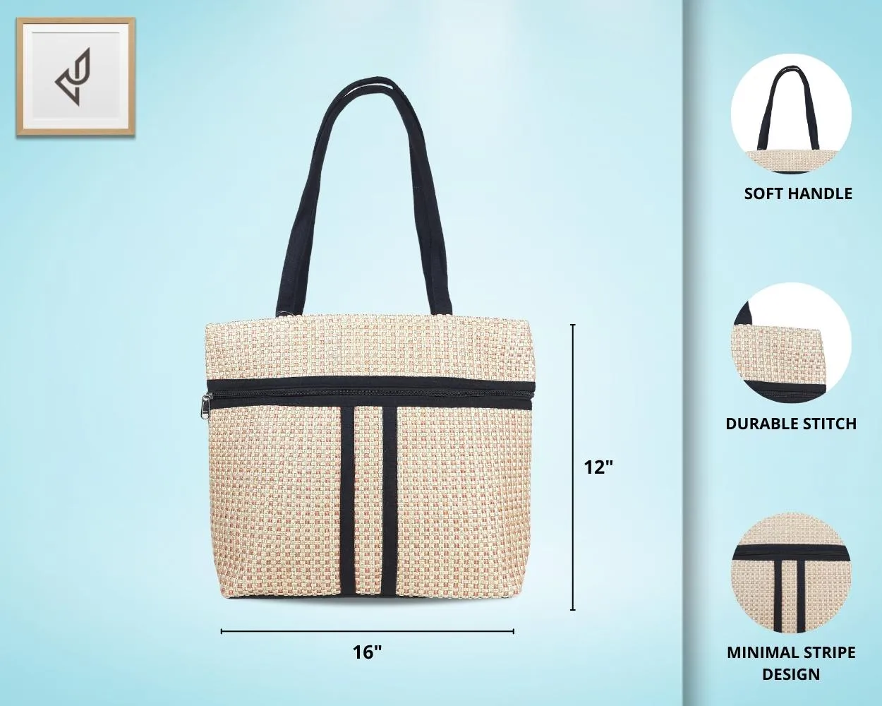 Designer Jute Handbag - An Awesome Handcrafted Multi-Utility Jute Handbag with Outer Zipper (16 x 12 inches)