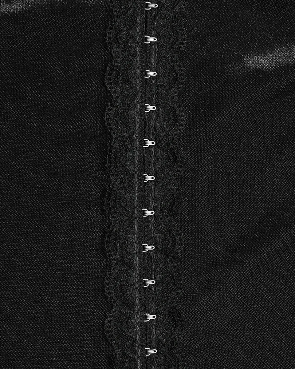 DY-1624XDF Plus Size Womens Gothic Layered Velvet & Mesh Tunic Top - Black