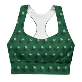 Forest Green Cannabis Leaf Longline Sports Bra
