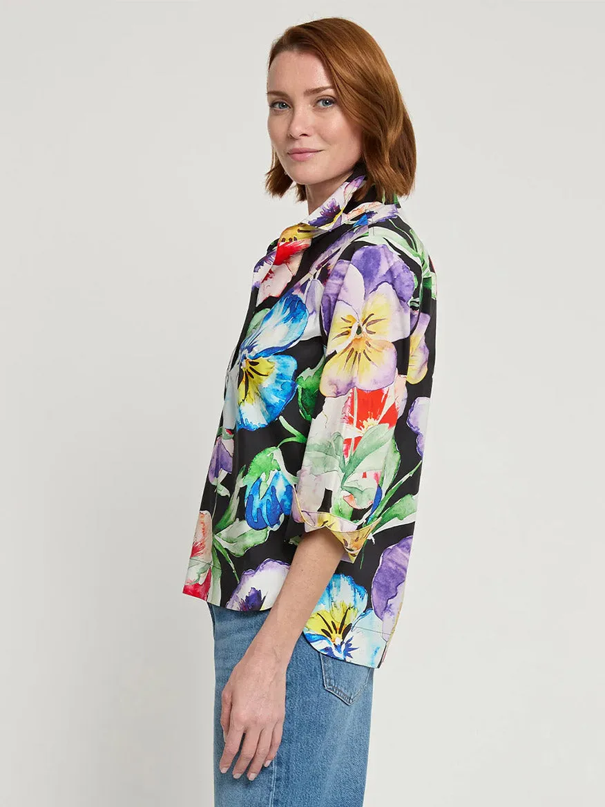 Hinson Wu Charlotte 3/4 Sleeve Pansy Print Top