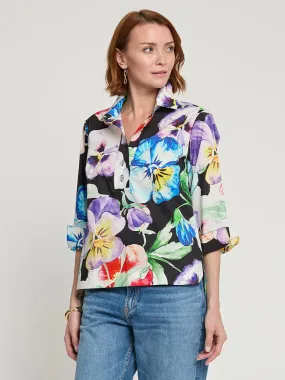 Hinson Wu Charlotte 3/4 Sleeve Pansy Print Top