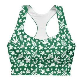 Jewel And  White Cannabis Longline Sports Bra