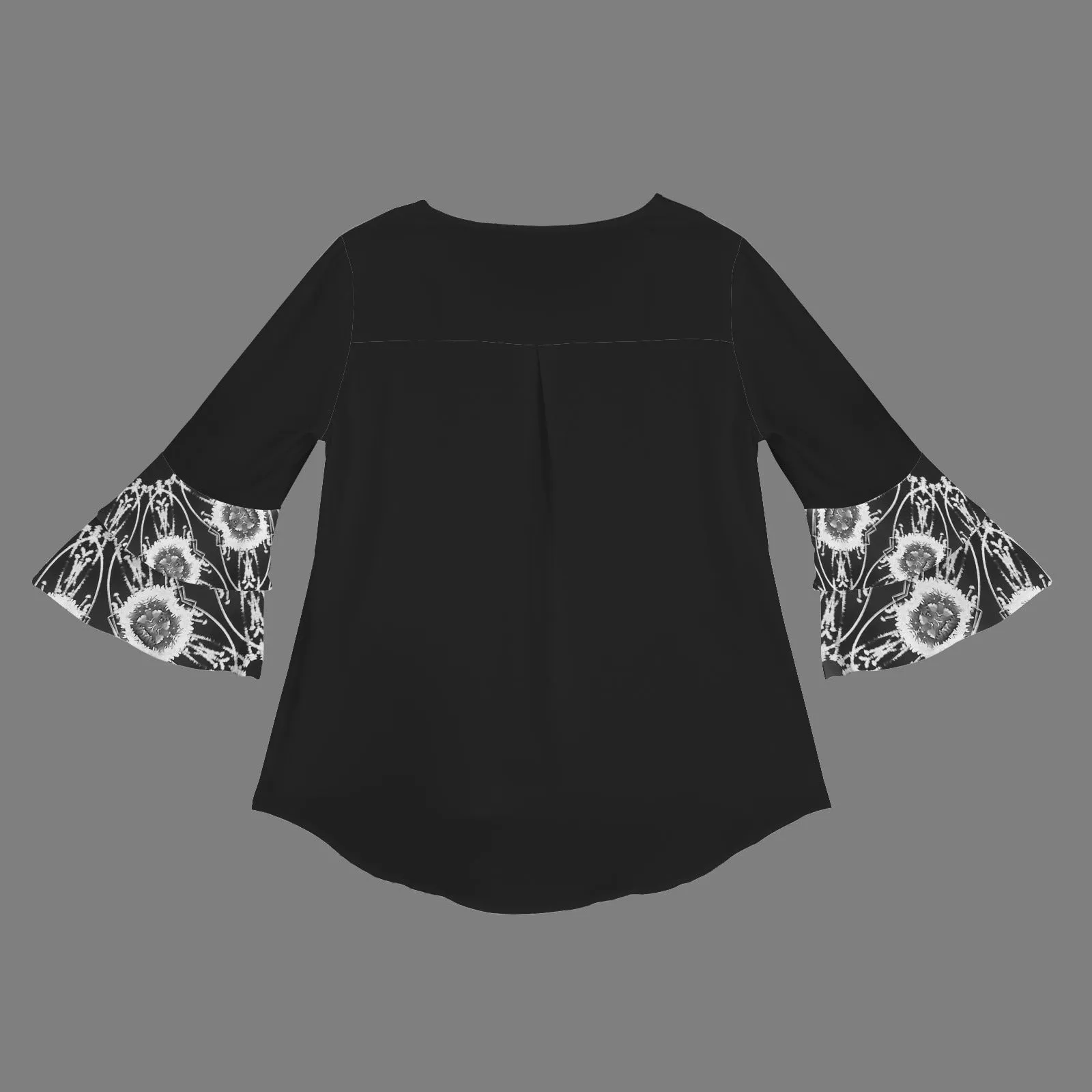 Layered Flare Sleeve Blouse Black and White Flower