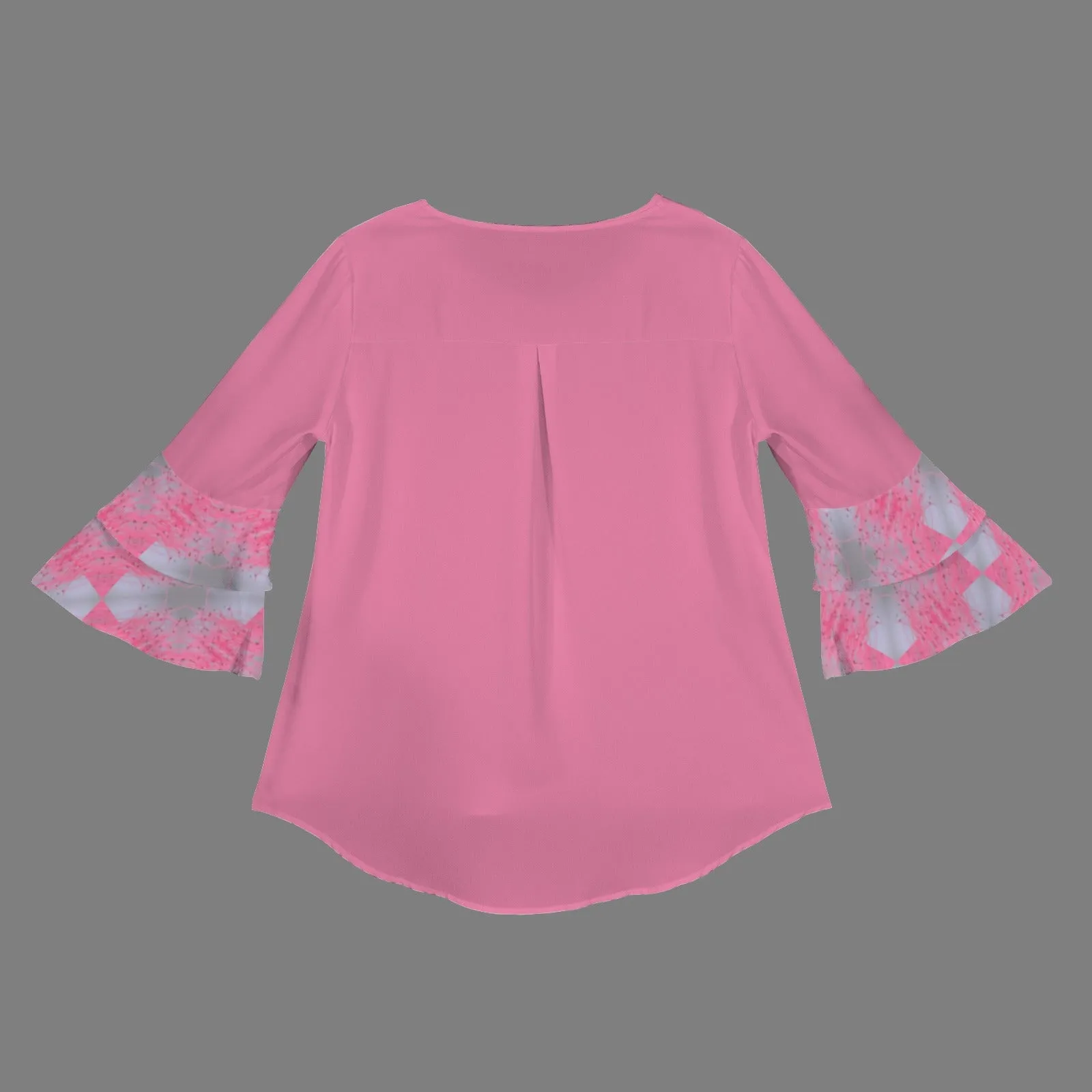 Layered Flare Sleeve Blouse Butterfly Balm Pink and Gray