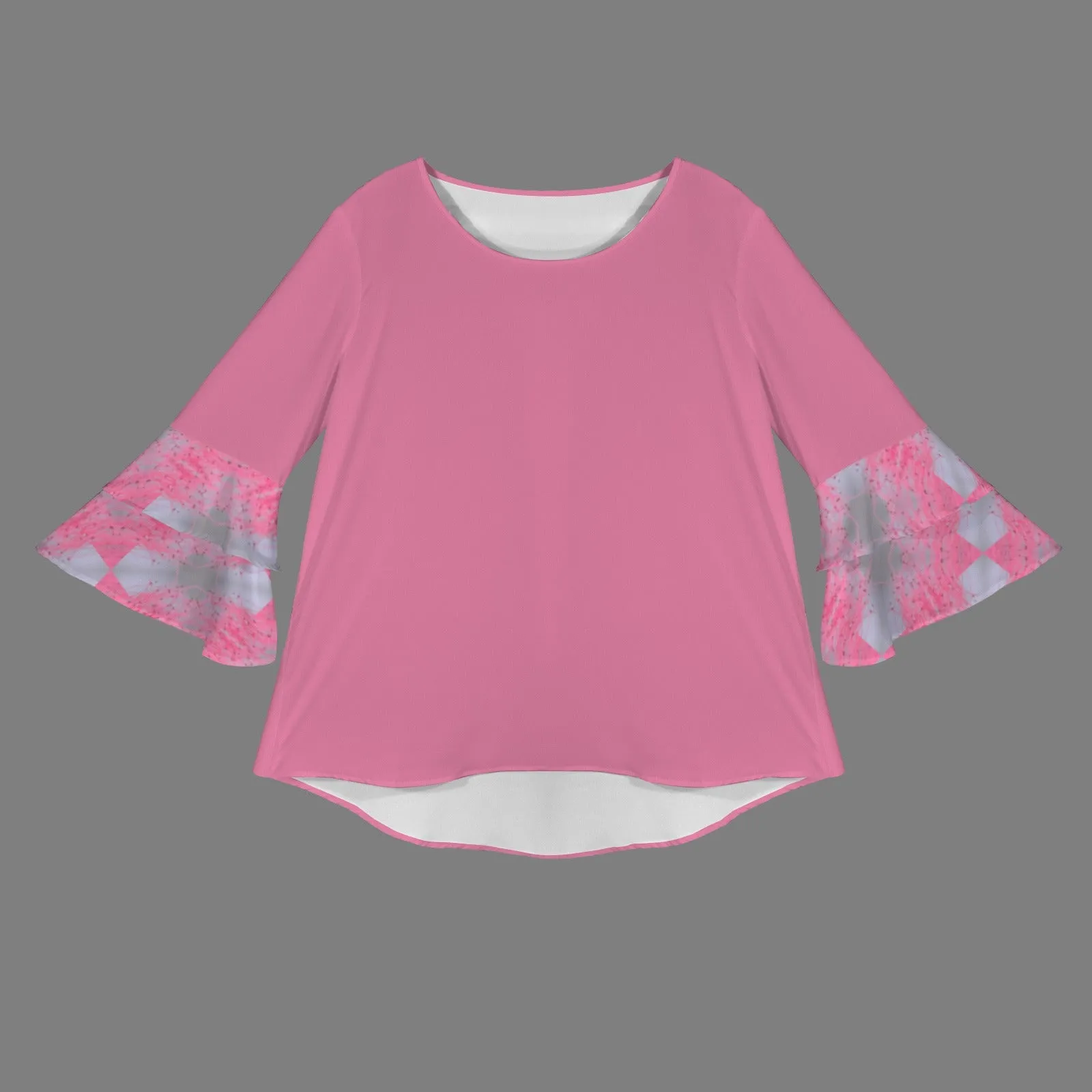 Layered Flare Sleeve Blouse Butterfly Balm Pink and Gray