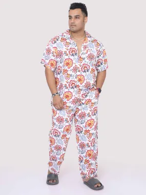 Men Plus Size Botanical Printed Full Sleeve Co-Ords