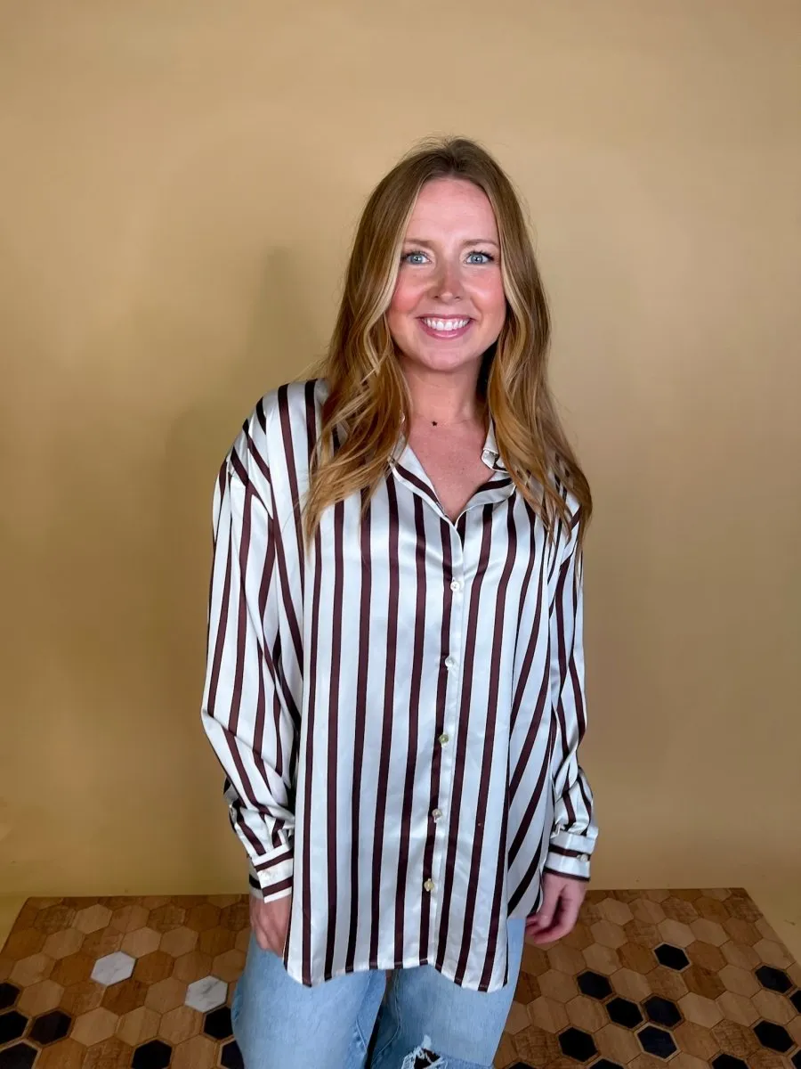 Power Moves Striped Blouse - Brown