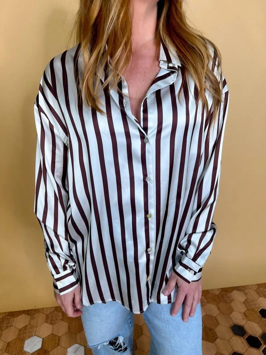 Power Moves Striped Blouse - Brown