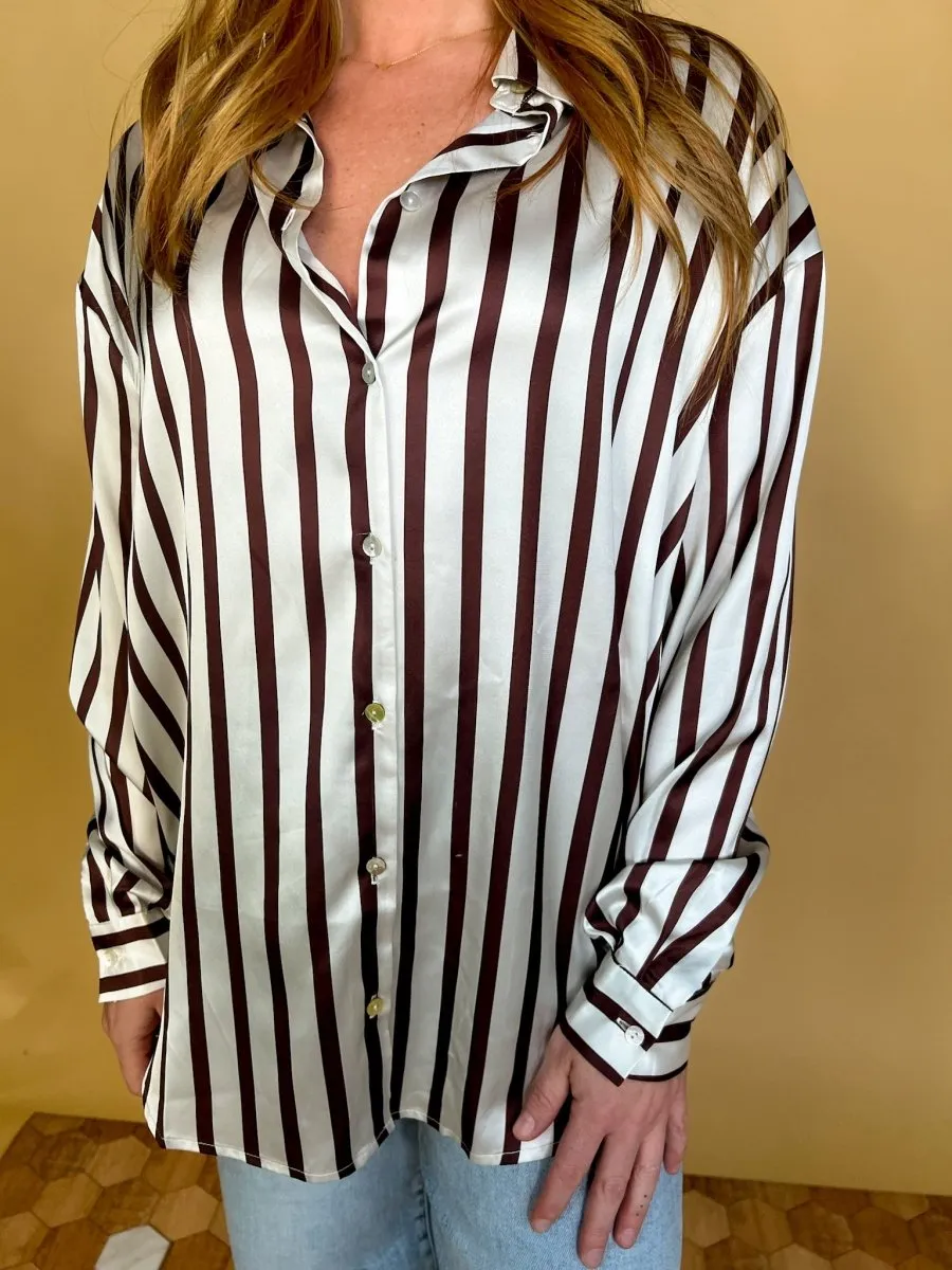 Power Moves Striped Blouse - Brown