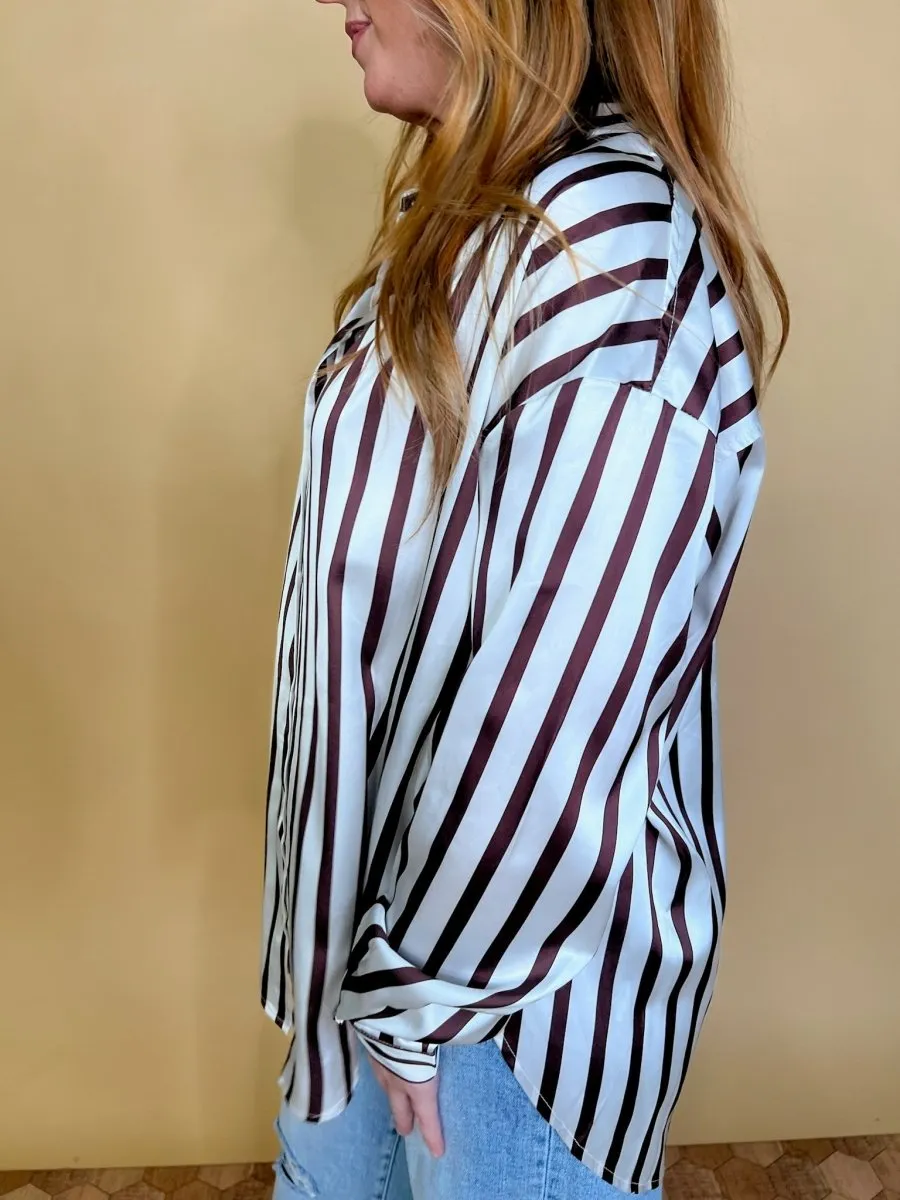 Power Moves Striped Blouse - Brown