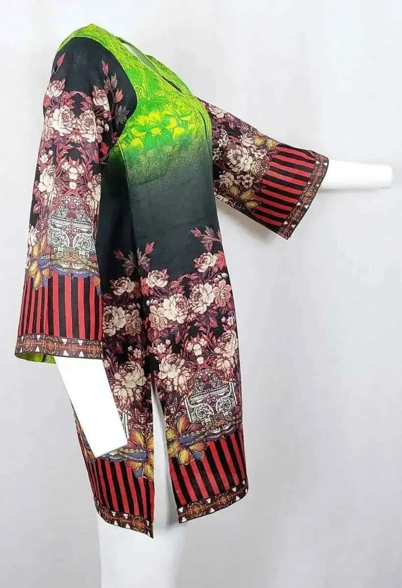 Printed Pakistani Khadi Kurtis for Women Ready to Wear Lime Green