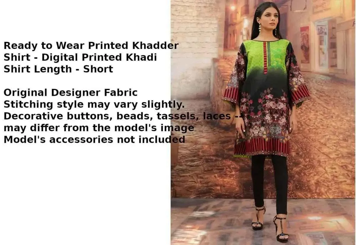 Printed Pakistani Khadi Kurtis for Women Ready to Wear Lime Green