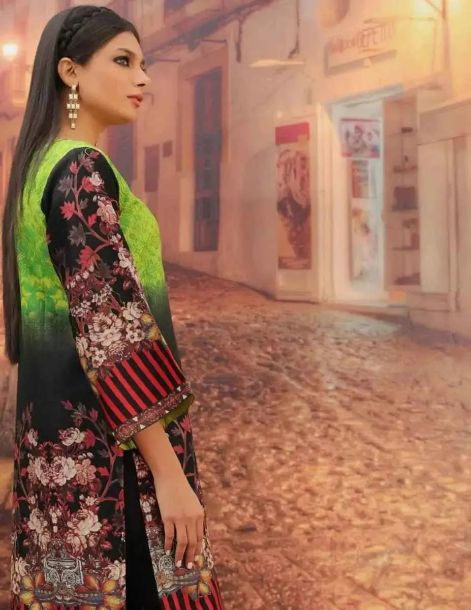 Printed Pakistani Khadi Kurtis for Women Ready to Wear Lime Green