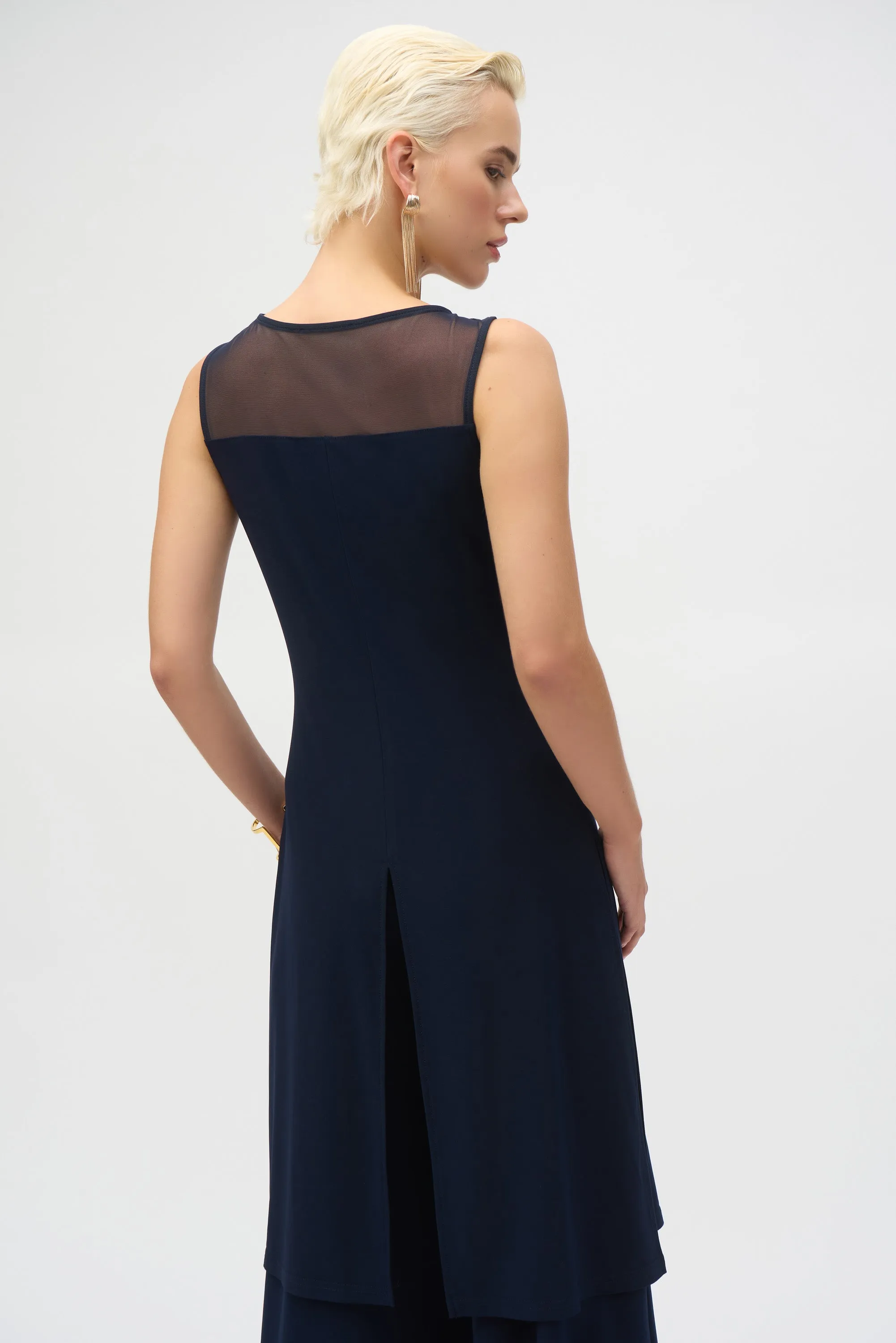 Silky Knit And Mesh Sleeveless Tunic