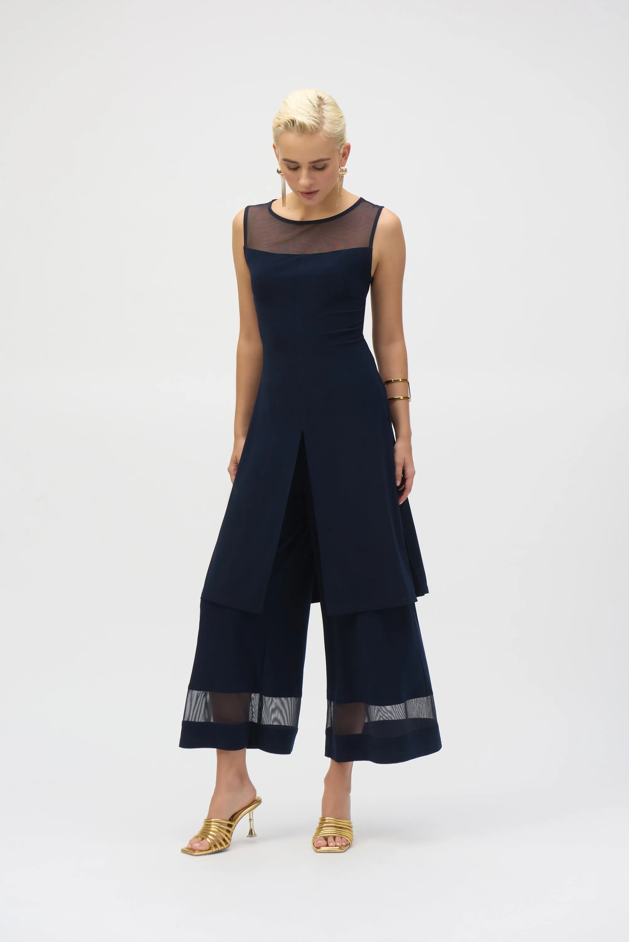 Silky Knit And Mesh Sleeveless Tunic