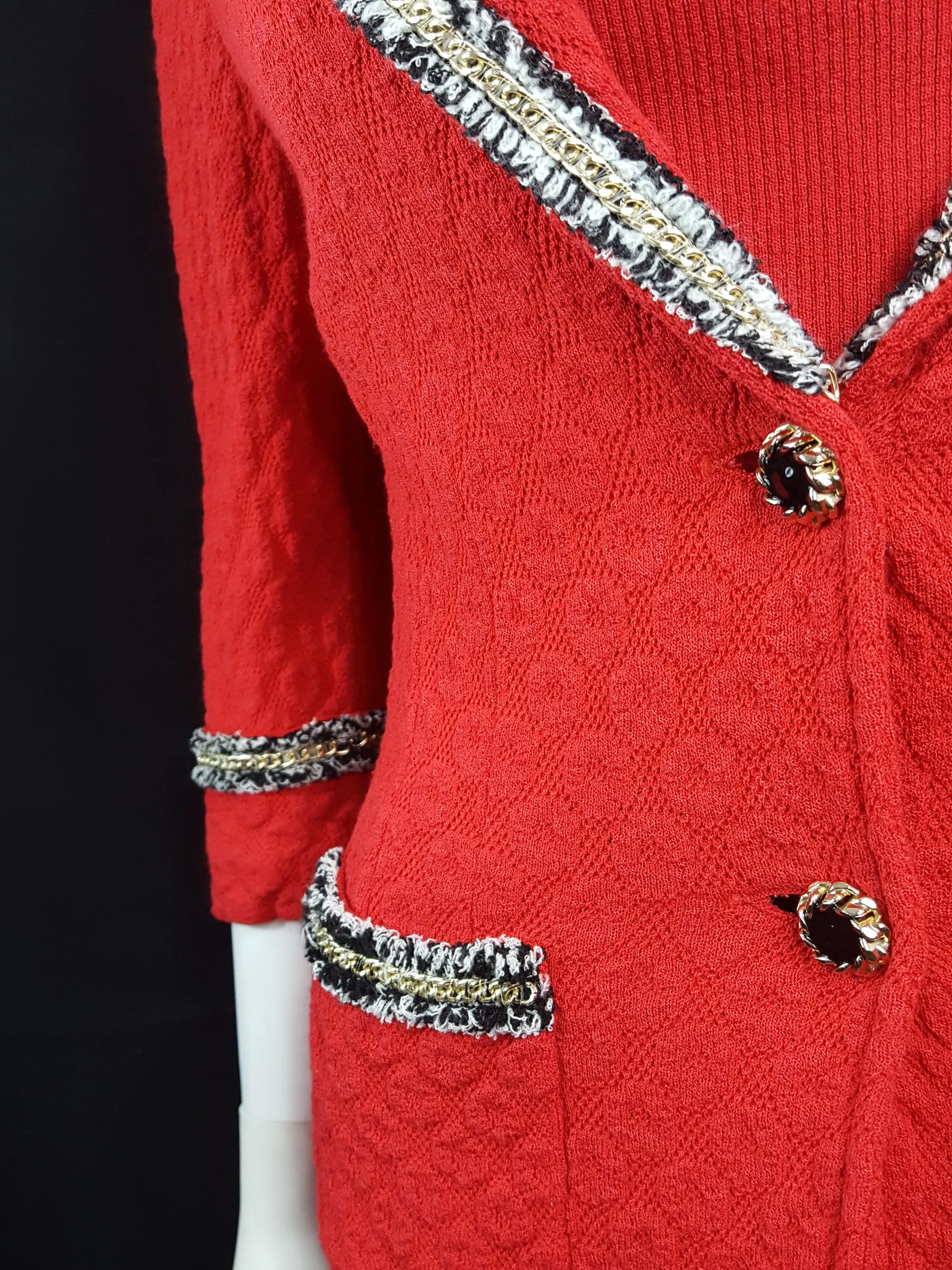 STIZZOLI Knit Pique Blazer Twin Set with Gold Chain Boucle Trimming Size